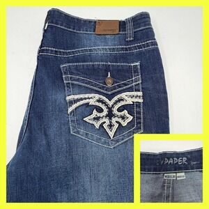 Flypaper Jeans Mens 38x30 Bootcut Blue Distressed Embroidered Wing Pocket Y2K